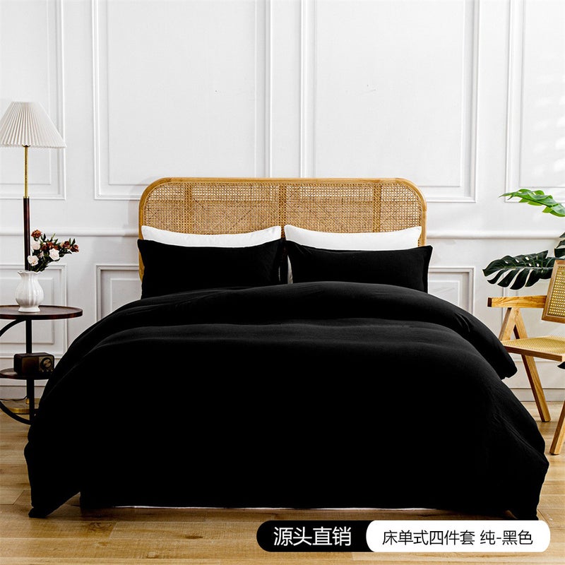 Solid Color Bed Sheet Four-Piece Set, Simple Brushed Duvet Cover Three-Piece Set Manufacturer, Bedding For Export - Image 1