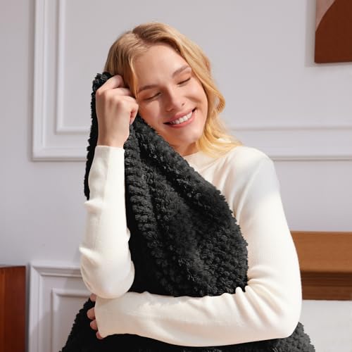 Whale Flotilla Queen Size Fuzzy Fleece Blanket for Bed 90x90 Inch Fluffy Soft Jacquard Blankets for All Season Lightweight and Cozy Black - Image 3