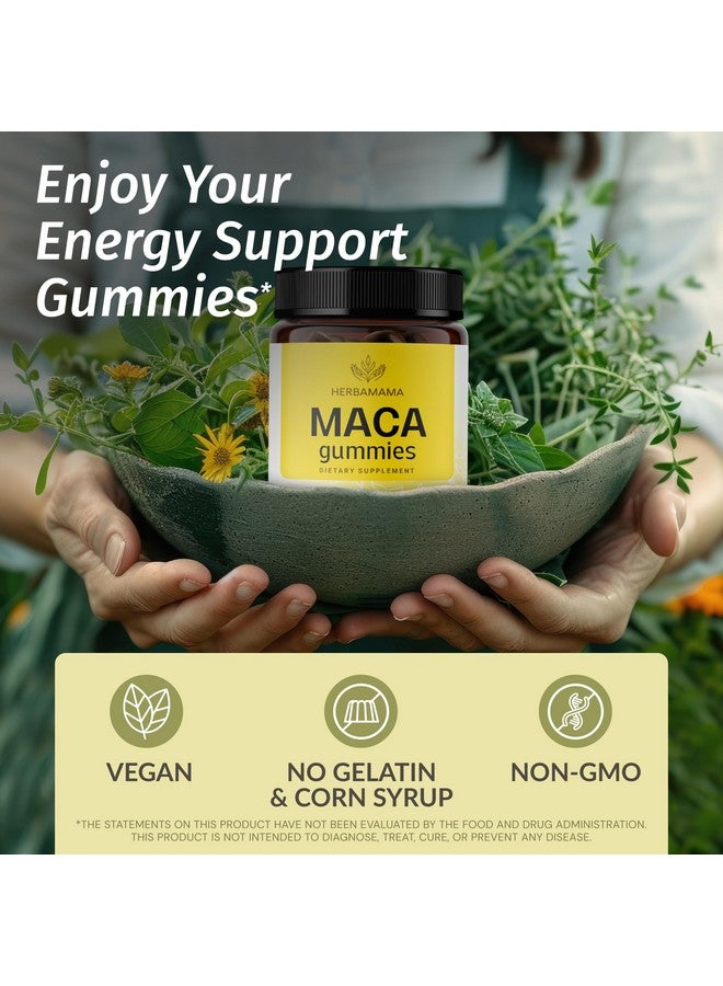 HERBAMAMA Maca Root Gummies - 1800mg Maca Root Extract for Energy Support - Vegan, Non-GMO Antioxidant Support Supplement - 90 Pectin-Based Banana-Flavored Chews - Image 2