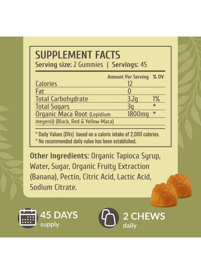 HERBAMAMA Maca Root Gummies - 1800mg Maca Root Extract for Energy Support - Vegan, Non-GMO Antioxidant Support Supplement - 90 Pectin-Based Banana-Flavored Chews - Image 3