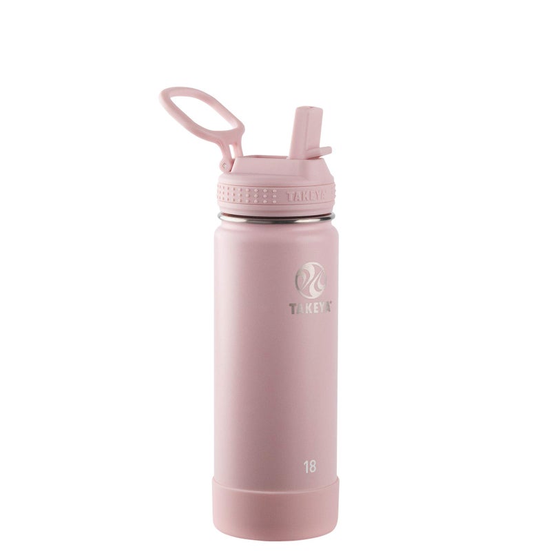 Takeya Actives Water Bottle with Straw Lid  Durable  EasyCare Water Bottle with Stainless Steel Insulation  BPAFree Lid with Carry Handle  Straw  DishwasherSafe  18 oz Blush