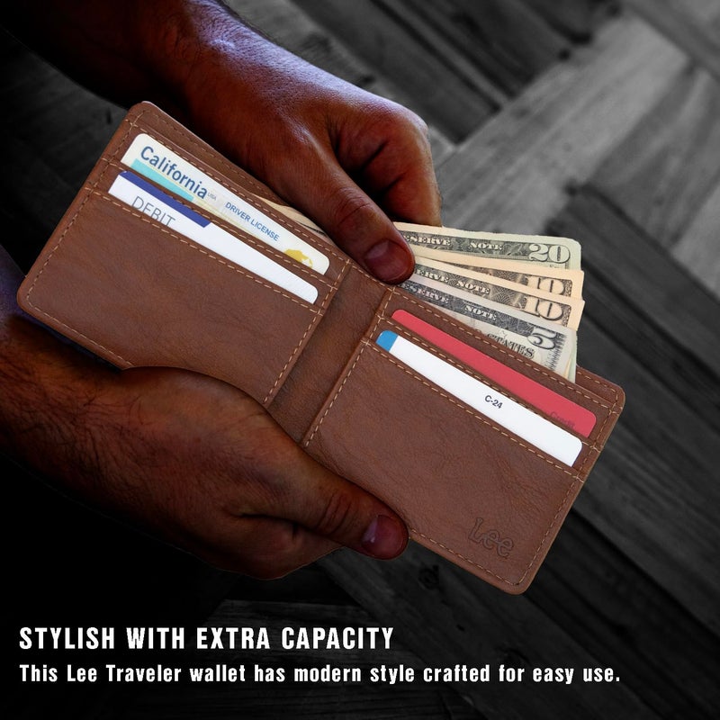 Lee Men’s Bifold Wallet Slim Casual Everyday Minimalist Cash and Card Holder (Brown) - Image 5