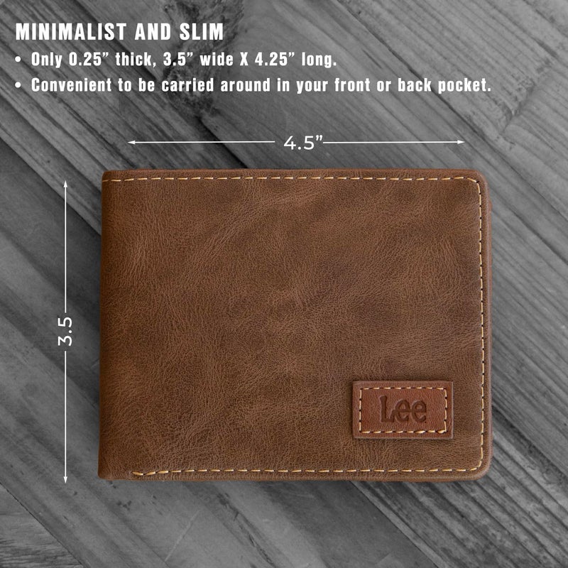 Lee Men’s Bifold Wallet Slim Casual Everyday Minimalist Cash and Card Holder (Brown) - Image 3