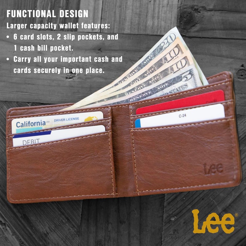 Lee Men’s Bifold Wallet Slim Casual Everyday Minimalist Cash and Card Holder (Brown) - Image 2