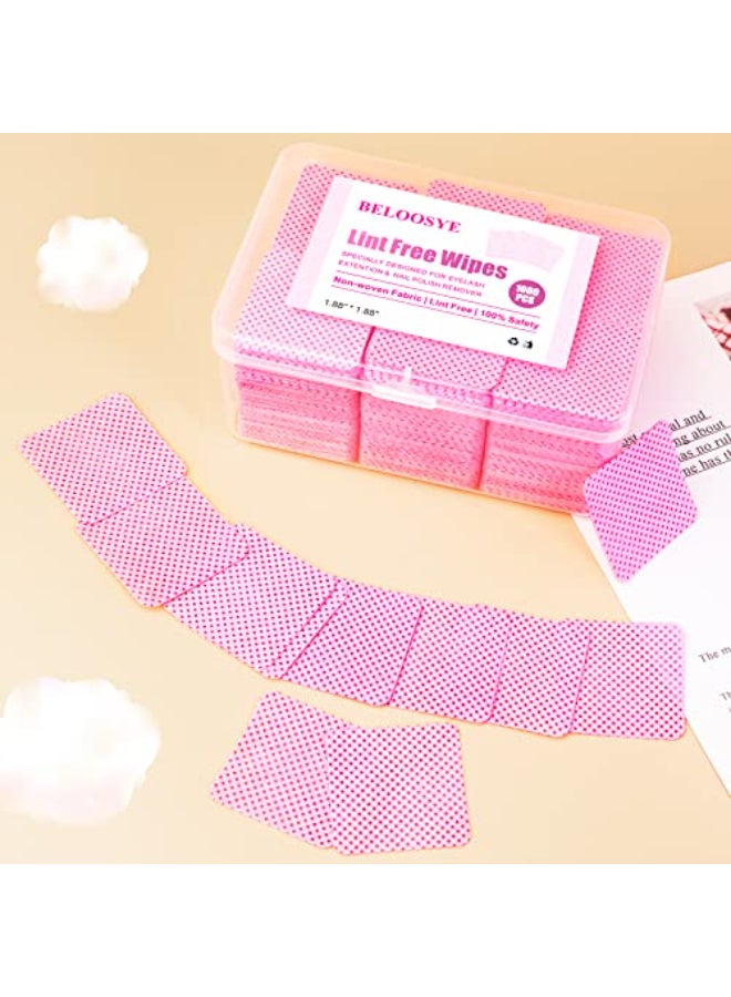 BELOOSYE 1000 PCS Lint Free Nail WipesEyelash Extension Glue Wipes with ContainerSuper Absorbent Soft NonWoven Fabric Lash Glue WipesLint Free Wipe for Lash Extension Supplies Nail Polish RemoverPink - Image 4