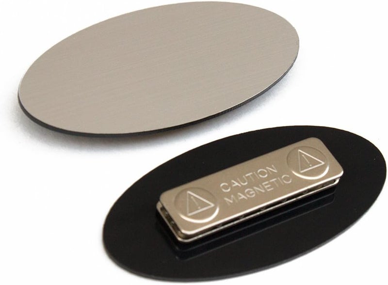 All Quality Oval Name Badge Blanks with Magnet - 10 Pack (Brushed Silver) - Image 2