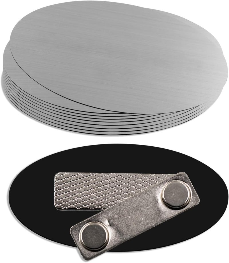 All Quality Oval Name Badge Blanks with Magnet - 10 Pack (Brushed Silver) - Image 1