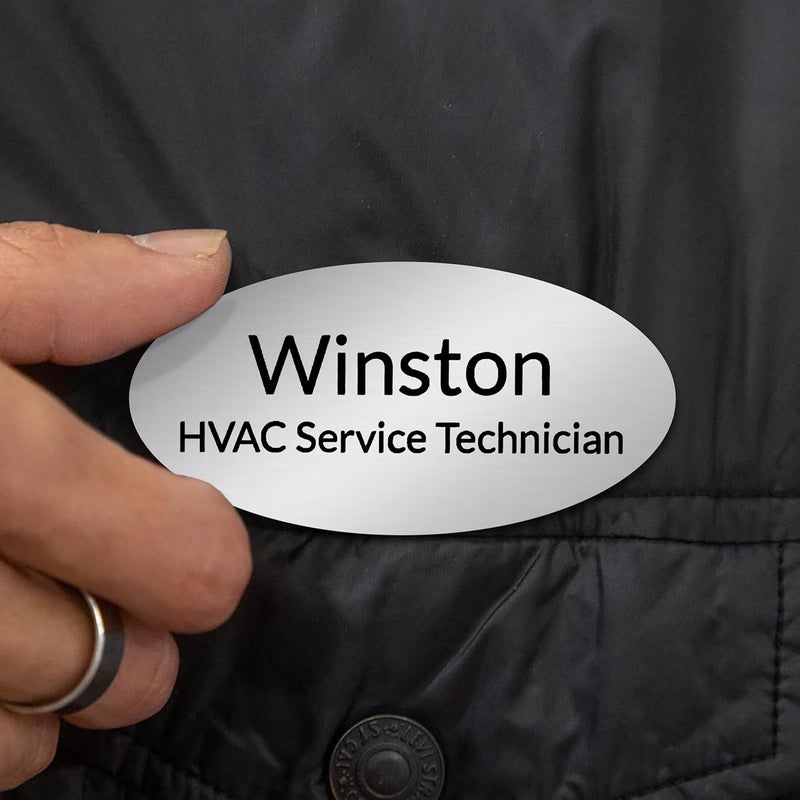 All Quality Oval Name Badge Blanks with Magnet - 10 Pack (Brushed Silver) - Image 5