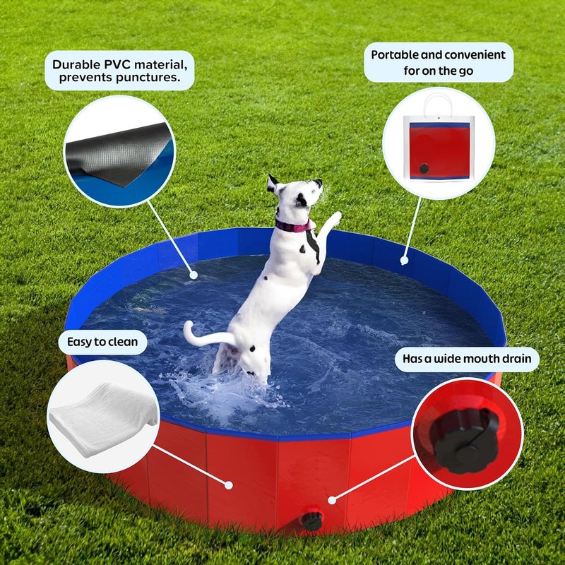 PETMAKER Foldable Dog Pool - 47x12in Pet Pool - Durable PVC Outdoor Pool with Drain for Grooming, Bathing, or Play - Dog Pools for Large Dogs by (Red) - Image 3