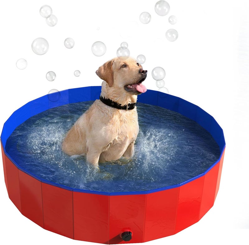 PETMAKER Foldable Dog Pool - 47x12in Pet Pool - Durable PVC Outdoor Pool with Drain for Grooming, Bathing, or Play - Dog Pools for Large Dogs by (Red) - Image 1