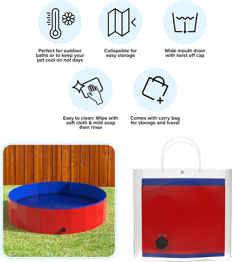 PETMAKER Foldable Dog Pool - 47x12in Pet Pool - Durable PVC Outdoor Pool with Drain for Grooming, Bathing, or Play - Dog Pools for Large Dogs by (Red) - Image 4