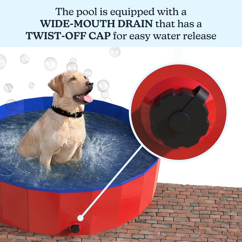 PETMAKER Foldable Dog Pool - 47x12in Pet Pool - Durable PVC Outdoor Pool with Drain for Grooming, Bathing, or Play - Dog Pools for Large Dogs by (Red) - Image 2