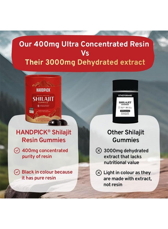 Handpick هاندبيك، حلوى شيلجيت النقية من الهيمالايا (60 حبة) | قوة عالية للرجال والنساء | معادن أساسية نادرة، 75%+ حمض فلفي مع تقرير اختبار مختبر، مناسبة للسفر - نكهة التمر الهندي، 400 ملغ - Image 3