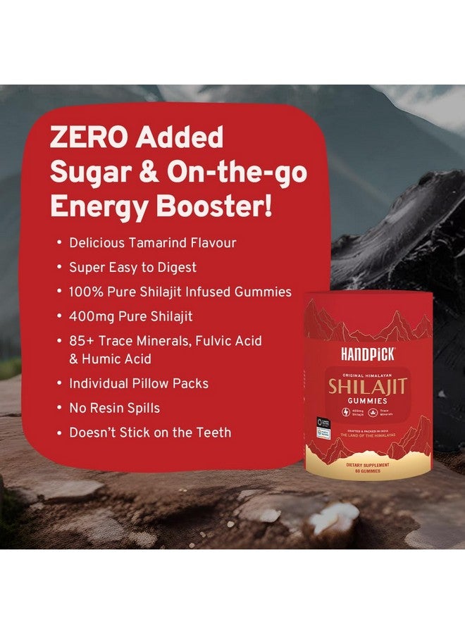 Handpick هاندبيك، حلوى شيلجيت النقية من الهيمالايا (60 حبة) | قوة عالية للرجال والنساء | معادن أساسية نادرة، 75%+ حمض فلفي مع تقرير اختبار مختبر، مناسبة للسفر - نكهة التمر الهندي، 400 ملغ - Image 5