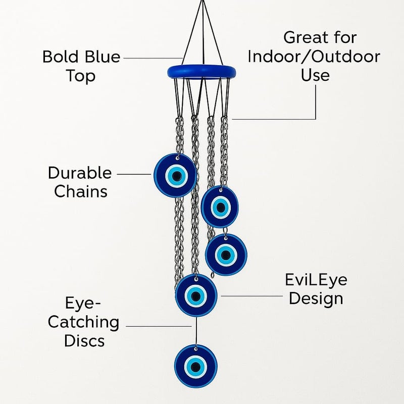ThincAmaxe Evil Eye Wind Chimes for Good Luck Prosperity, Zodiac Success, Health Wealth Evil Eye Charm for Balcony, Home Entrance, Living Room Handcrafted Home Decor for Gift (Evil Eye 01) - Image 5