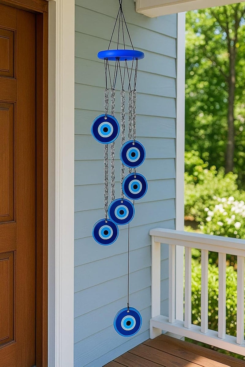 ThincAmaxe Evil Eye Wind Chimes for Good Luck Prosperity, Zodiac Success, Health Wealth Evil Eye Charm for Balcony, Home Entrance, Living Room Handcrafted Home Decor for Gift (Evil Eye 01) - Image 3