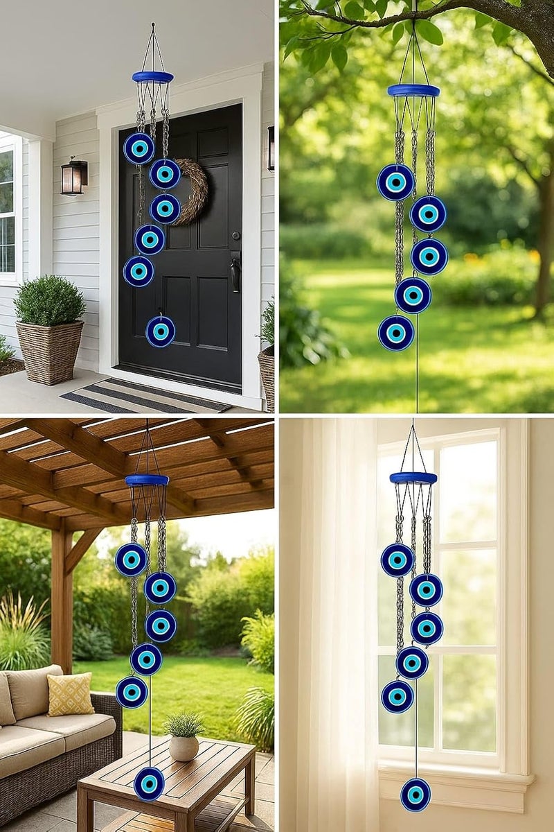 ThincAmaxe Evil Eye Wind Chimes for Good Luck Prosperity, Zodiac Success, Health Wealth Evil Eye Charm for Balcony, Home Entrance, Living Room Handcrafted Home Decor for Gift (Evil Eye 01) - Image 4
