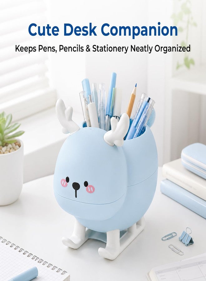 Home Essentials HomeEssentials Cute Pen Holder for Desk, Kawaii Stationary Organizer & Pencil Cup, Decorative Desktop Storage for Pens, Makeup Brushes & Scissors, Office School Supplies Gift for Kids (Blue) - Image 2