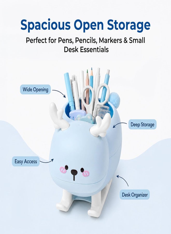 Home Essentials HomeEssentials Cute Pen Holder for Desk, Kawaii Stationary Organizer & Pencil Cup, Decorative Desktop Storage for Pens, Makeup Brushes & Scissors, Office School Supplies Gift for Kids (Blue) - Image 3
