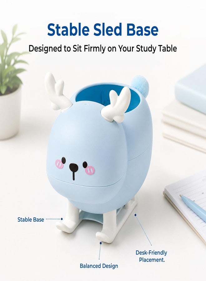 Home Essentials HomeEssentials Cute Pen Holder for Desk, Kawaii Stationary Organizer & Pencil Cup, Decorative Desktop Storage for Pens, Makeup Brushes & Scissors, Office School Supplies Gift for Kids (Blue) - Image 5