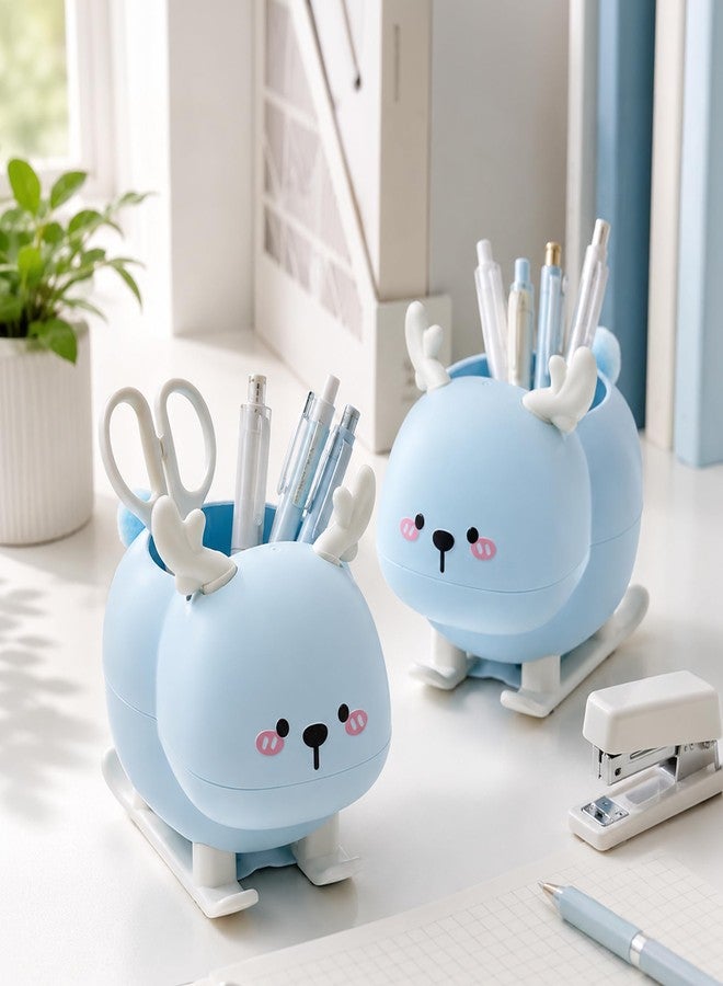 Home Essentials HomeEssentials Cute Pen Holder for Desk, Kawaii Stationary Organizer & Pencil Cup, Decorative Desktop Storage for Pens, Makeup Brushes & Scissors, Office School Supplies Gift for Kids (Blue) - Image 1
