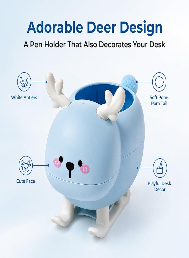 Home Essentials HomeEssentials Cute Pen Holder for Desk, Kawaii Stationary Organizer & Pencil Cup, Decorative Desktop Storage for Pens, Makeup Brushes & Scissors, Office School Supplies Gift for Kids (Blue) - Image 4