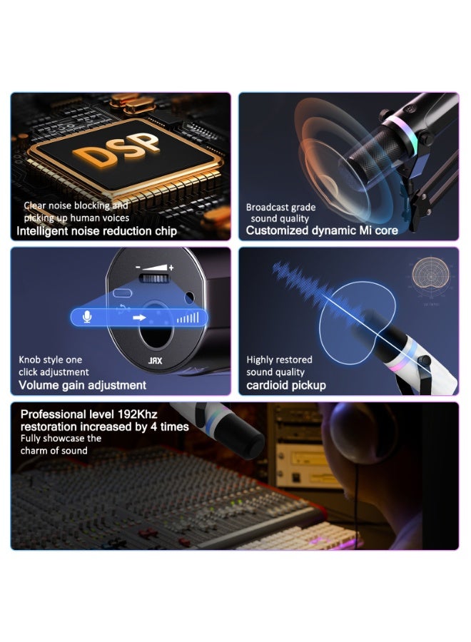 جوشبيرغ ميكروفون XLR/USB ديناميكي مزدوج الاستخدام RGB ميكروفون للمسابقات الحاسوبية وميكروفون تسجيل الهاتف المحمول والكمبيوتر - Image 2