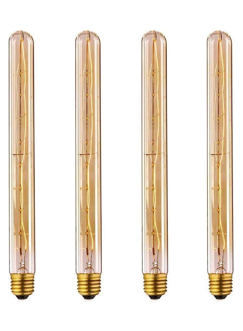 Vintage Fluorescent Filament Bulb Set T300 Long Tube Decorative Edison Bulb 220V 40W for Living Room Restaurant Study Room Bedroom Balcony 4pcs, Yellow