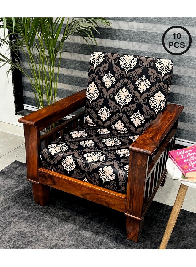 ohello® Stretchable/Spandex Printed Sofa Slip Cover, Pack of 10 Sofa seat Covers can use for livingroom, Couch, Wooden Sofas & Offices (Brown & Cream, SSC_908) - Image 1