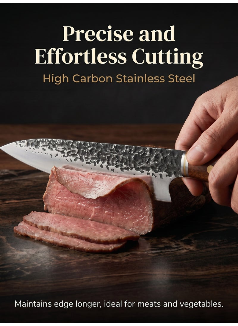DAMASCO Japanese Knife, forged with wooden handle,  Hand Forged 5 Layers High Carbon 5Cr15Mov Steel Rosewood Handle Chef Knife - Image 4