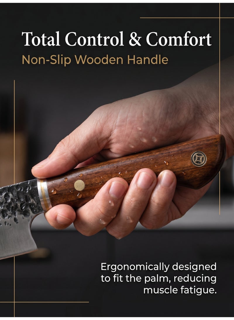 DAMASCO Japanese Knife, forged with wooden handle,  Hand Forged 5 Layers High Carbon 5Cr15Mov Steel Rosewood Handle Chef Knife - Image 5