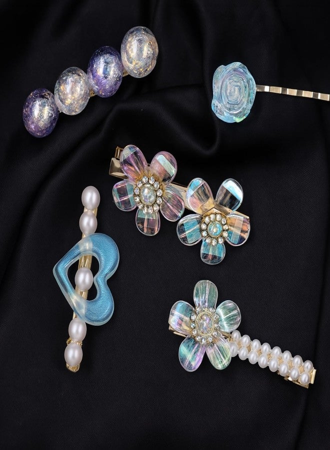 ANNACREATIONS 5-Piece Premium Korean Hair Clips Set for Women & Girls - Elegant Royal Black Stylish Accessories (Aqua blue) - Image 2