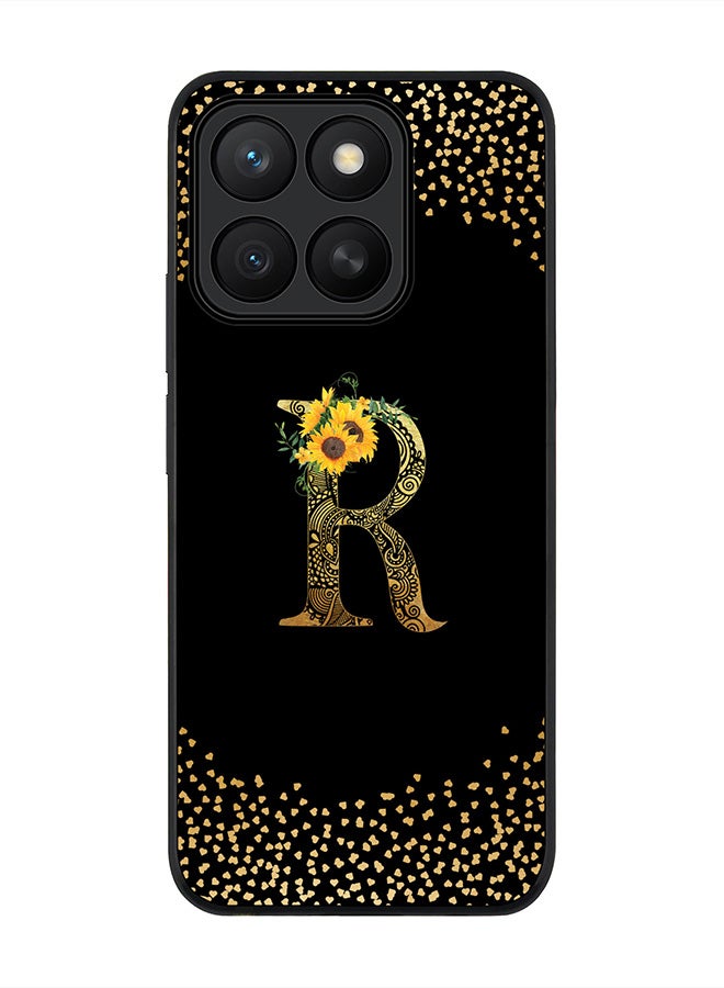 For Honor X8c Case,Slim fit Camera Protection, Shockproof Thin Phone cover  - Custom Floral Monogram - R ( Black )