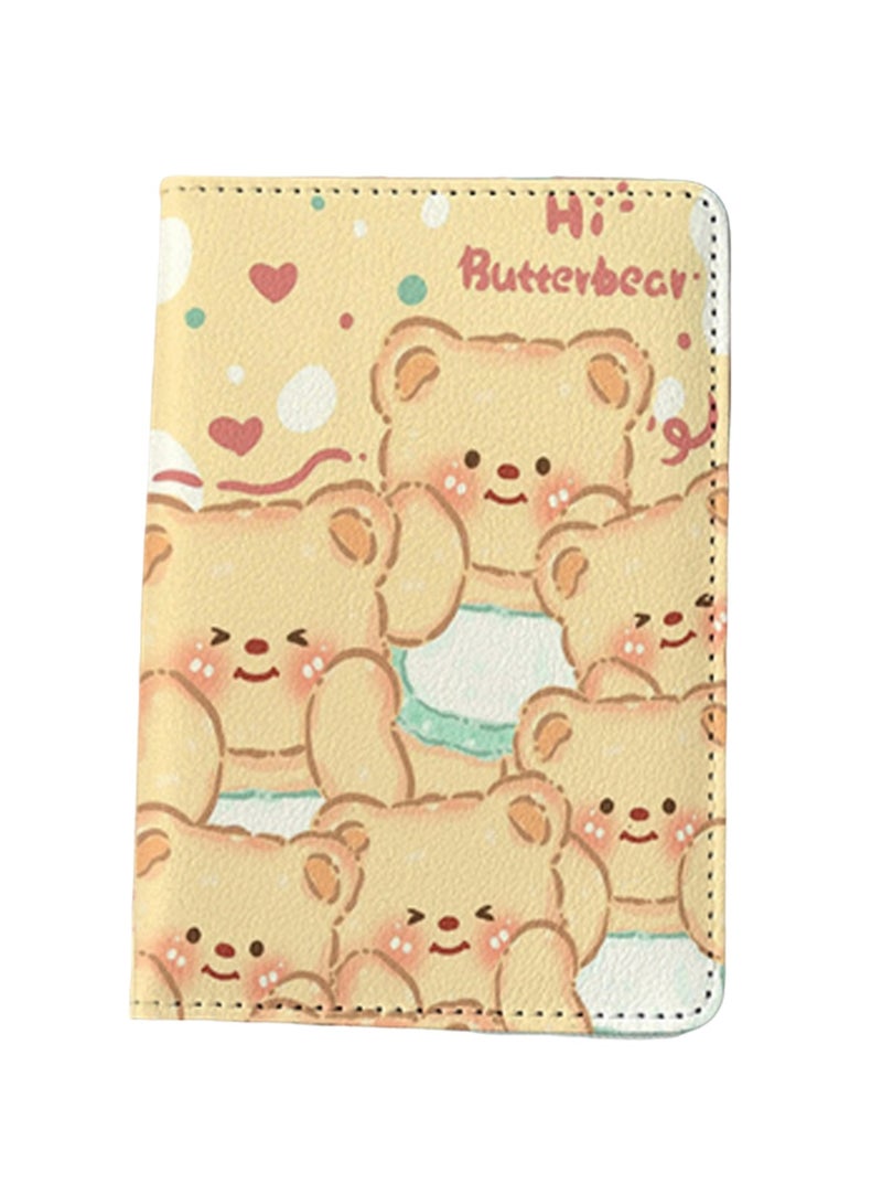 Yellow 6 Bears Passport Holder Multi-Function Card Holder Passport Cover, Id Card Holder For Boys And Girls Pu Leather Travel Id Card Holder, Travel Accessories - Image 1