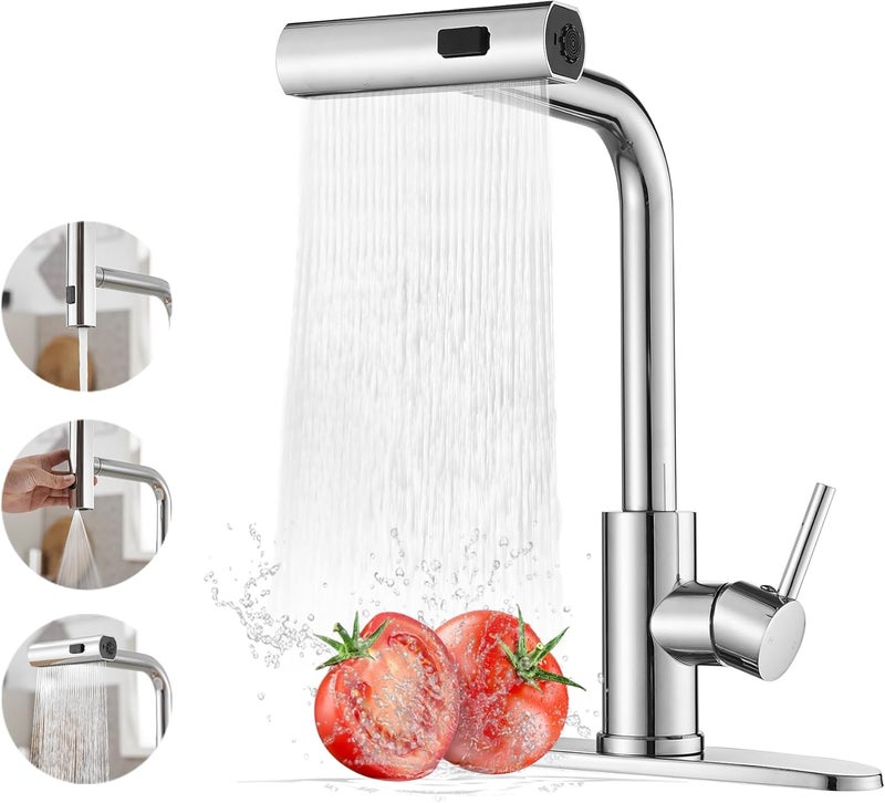 JOOM Kitchen Faucets with Pull Down Sprayer,Waterfall Kitchen Sink Faucet,Commercial Utility Stainless Steel Kitchen Faucets,Single Handle Kitchen Sink Faucet with Pull Down Sprayer for 3 Function - Image 1