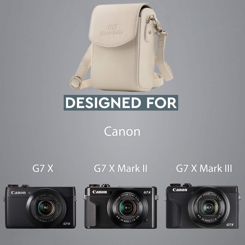MegaGear Mega Gear MG1416 Canon PowerShot G7 X Mark II, G7 X Leather Camera Case with Strap, PU Leather, White - Image 5