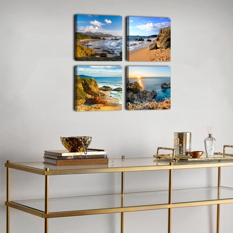 YOOOAHU Oregon Coast Beach Wall Art Nature Landscape Pictures for Living Room Ocean Scenery Posters Bathroom Decor Coastal Seascape Canvas Prints Paintings Modern Artwork Bedroom Home Decorations 12x12  4 Pcs - Image 4