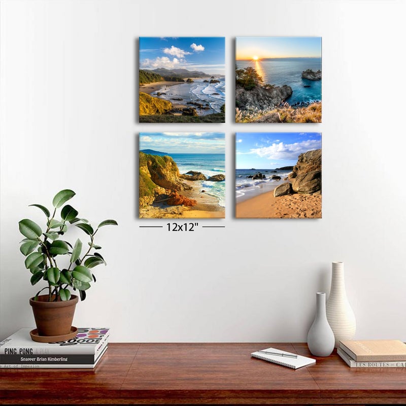 YOOOAHU Oregon Coast Beach Wall Art Nature Landscape Pictures for Living Room Ocean Scenery Posters Bathroom Decor Coastal Seascape Canvas Prints Paintings Modern Artwork Bedroom Home Decorations 12x12  4 Pcs - Image 3