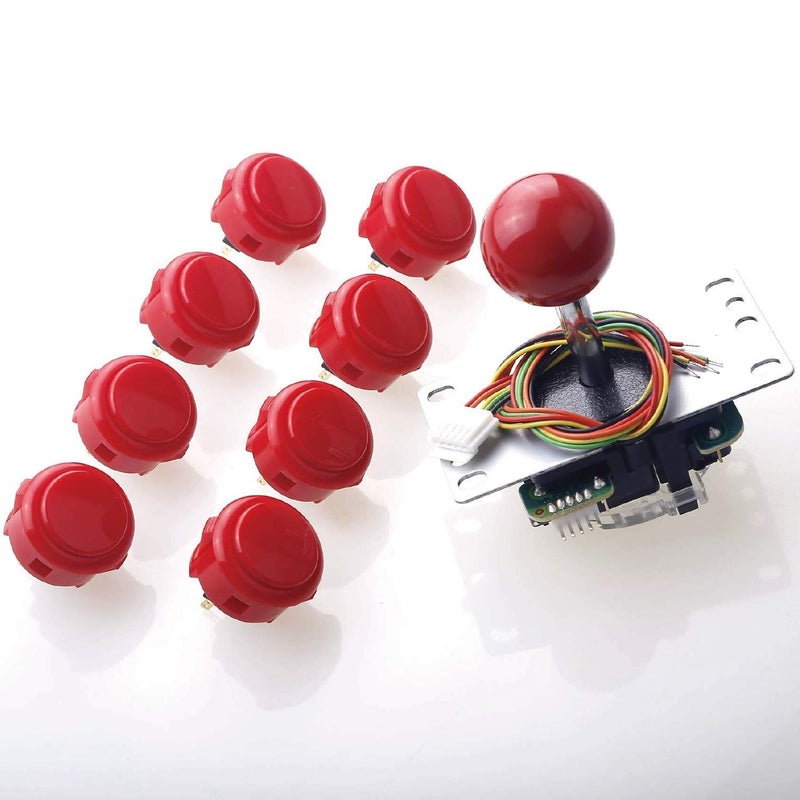 Sanwa JLFTP8YT Joystick Sanwa 8 pcs OBSF30 Push Button Bundle Kit Color Red for Arcade Game 4 8 Way Adjustable Compatible with Catz Mad SF4 Tournament Joystick SNWA