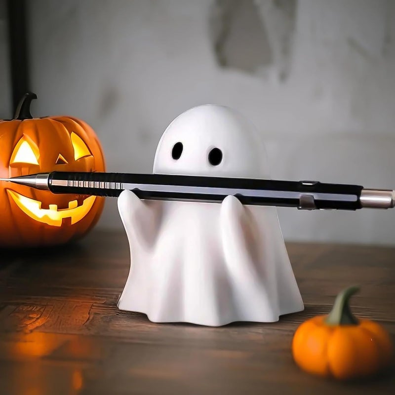 OFDNE Halloween Ghost Figurine - Spooky Resin Pen Holder Statue, Cute Decor for Halloween Decorations Indoor, Funny Porch and Indoor Spooky Home Decor Gifts - Image 1