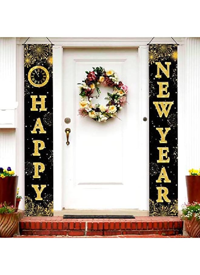 KATCHON Large New Year Door Banner 2 Pieces 72X12 Inch Happy New Year Banner 2022 | New Year Door Hanging Decorations | New Year Door Sign For New Years Eve Party Supplies 2022 Happy New Year Decorations  - Image 1