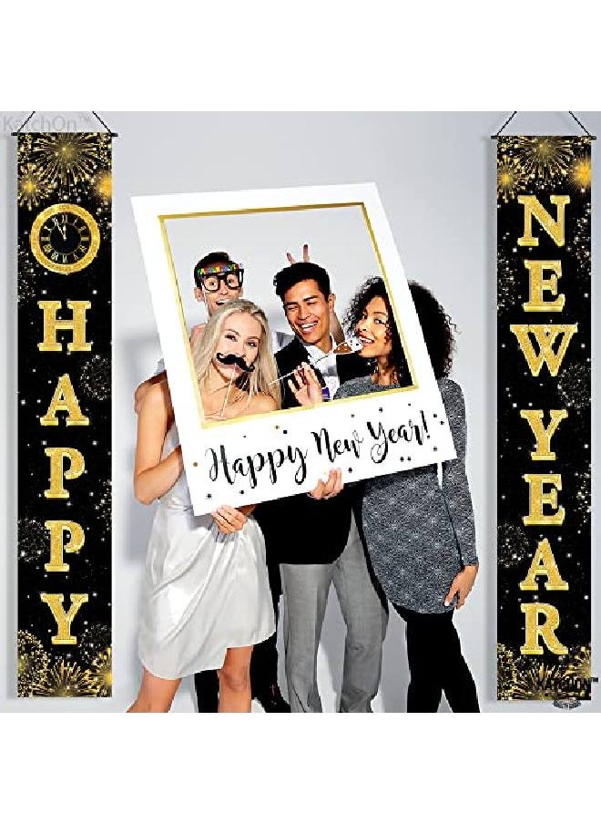 KATCHON Large New Year Door Banner 2 Pieces 72X12 Inch Happy New Year Banner 2022 | New Year Door Hanging Decorations | New Year Door Sign For New Years Eve Party Supplies 2022 Happy New Year Decorations  - Image 2
