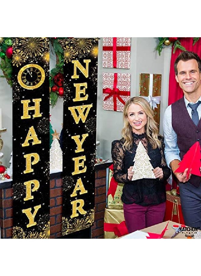 KATCHON Large New Year Door Banner 2 Pieces 72X12 Inch Happy New Year Banner 2022 | New Year Door Hanging Decorations | New Year Door Sign For New Years Eve Party Supplies 2022 Happy New Year Decorations  - Image 3