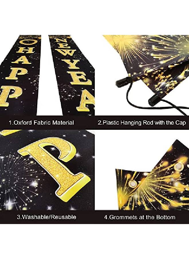 KATCHON Large New Year Door Banner 2 Pieces 72X12 Inch Happy New Year Banner 2022 | New Year Door Hanging Decorations | New Year Door Sign For New Years Eve Party Supplies 2022 Happy New Year Decorations  - Image 5