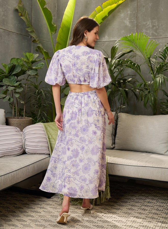 Sassafras White Floral Waist Cut-Out Maxi Dress - Image 5