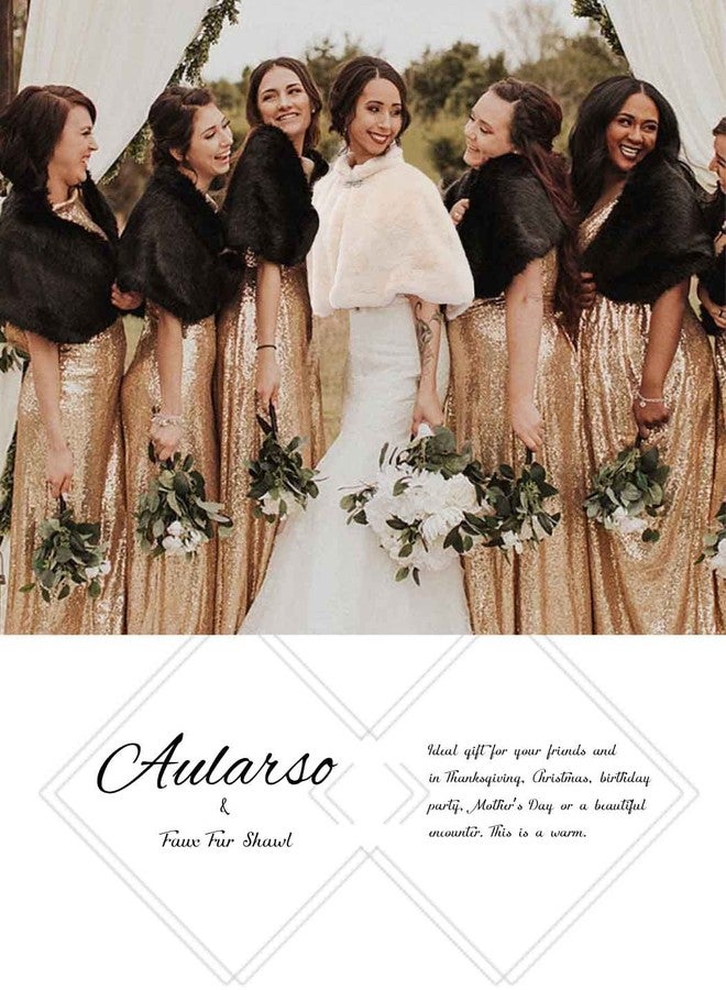 Aularso Wedding Faux Fur Wraps Shawls Bridal Winter Cape Fur Party Shrug Stole Free Brooch for Bride and Bridesmaids (Black) - Image 4
