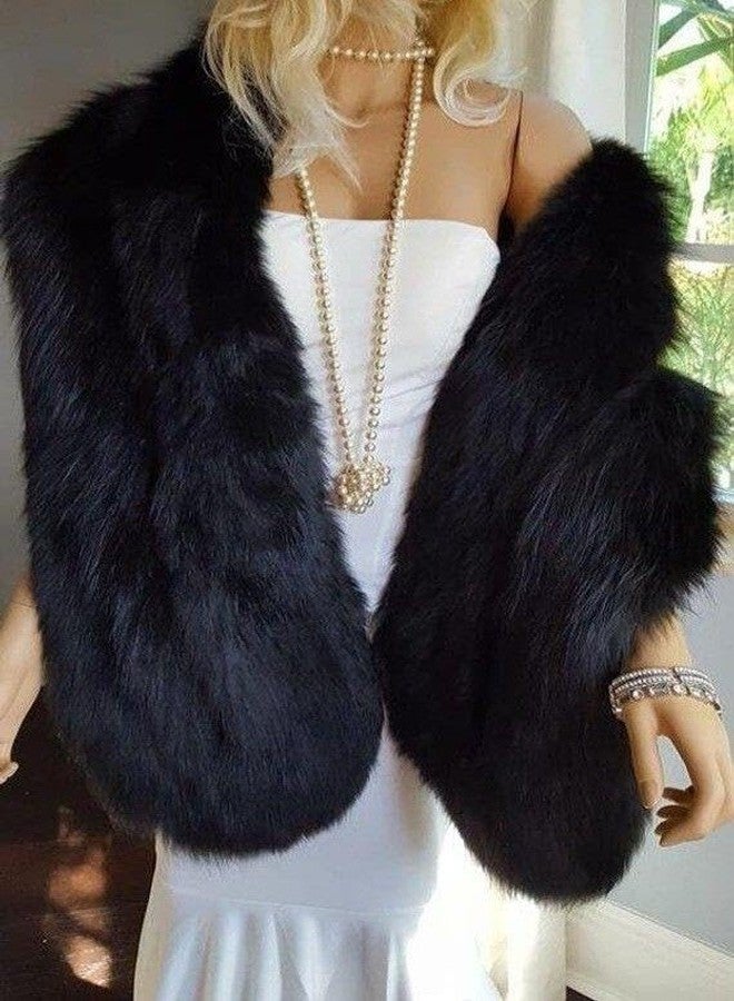 Aularso Wedding Faux Fur Wraps Shawls Bridal Winter Cape Fur Party Shrug Stole Free Brooch for Bride and Bridesmaids (Black) - Image 3