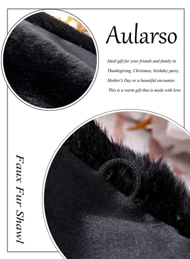 Aularso Wedding Faux Fur Wraps Shawls Bridal Winter Cape Fur Party Shrug Stole Free Brooch for Bride and Bridesmaids (Black) - Image 5