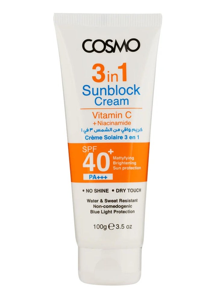 COSMO Cosmo 3 in 1 Sunblock Cream SPF 40 Vitamin+niacinamide for Men and Women  - Image 1
