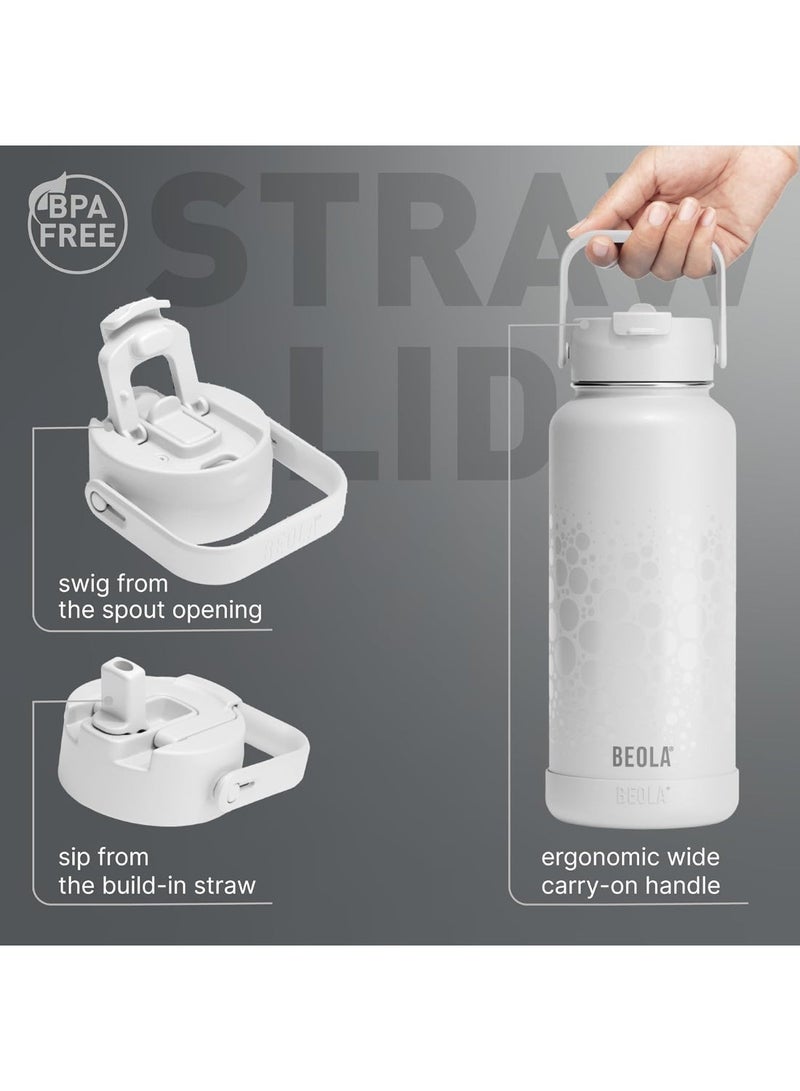 BEOLA 950ml Water Bottle 18/8 Stainless Steel 304 Double Wall Insulated Thermos Bottle with Straw Lid and wide mouth, 2 lids included, Hot Cold Liquids Sports Bottle bella, 32oz (Classic white) - Image 3